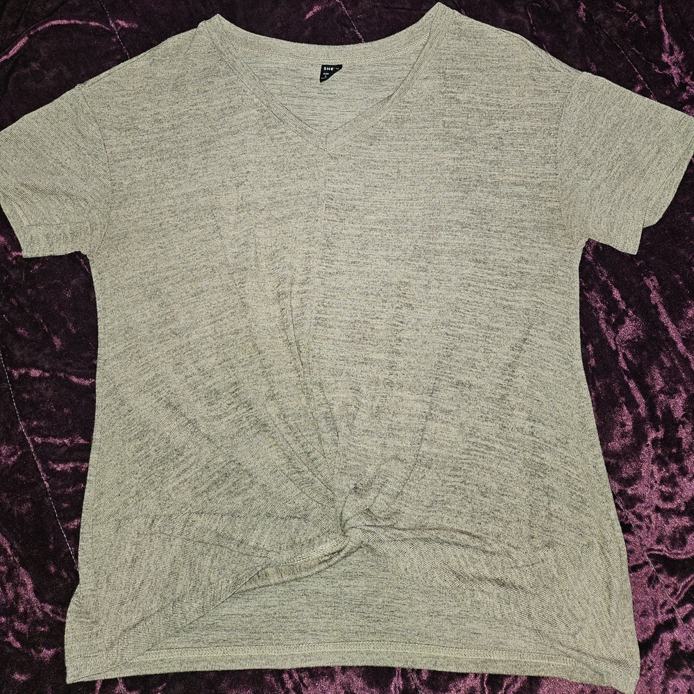 SHEIN Heather Beige Tie Front Short Sleeve T-Shirt Size Small